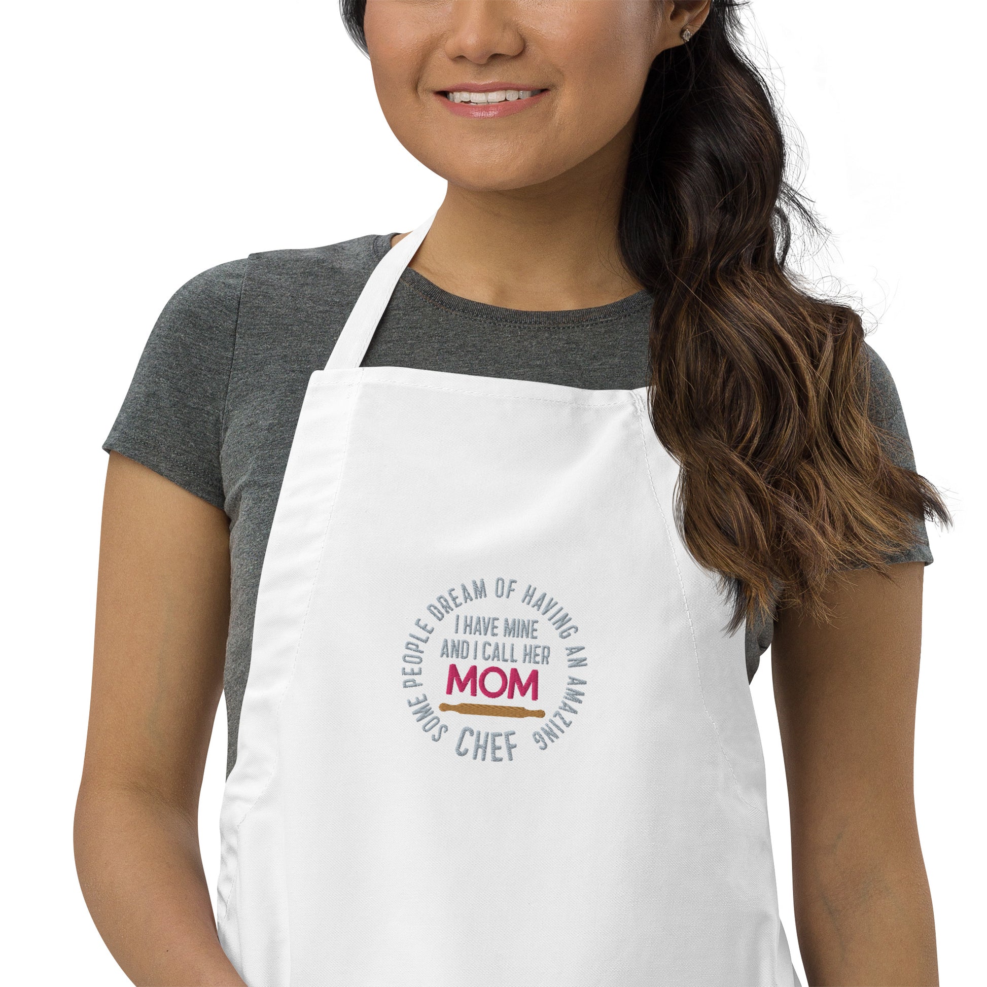 Embroidered White Apron With Chef Hat / Chef Mommy Apron / Chef Mommy Hat /  Mothers Day Gift / White Apron and Chef Hat Set / Custom Apron 